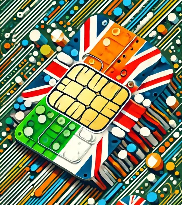 UK-Ireland-SIM A SIM card with UK and Irish flags